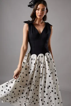 Coast Robe Midi à Taille Basse avec Nœuds aux Épaules et Motif à Pois<Femme Robes Mi-Longues|Robes