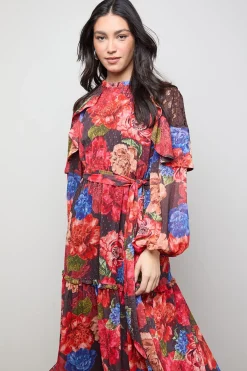 Oasis Robe Midi à Taille Ceinturée avec Détail Cape en Mousseline Imprimée<Femme Robes Mi-Longues|Robes À Manches Longues
