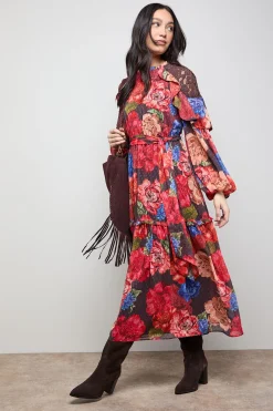 Oasis Robe Midi à Taille Ceinturée avec Détail Cape en Mousseline Imprimée<Femme Robes Mi-Longues|Robes À Manches Longues