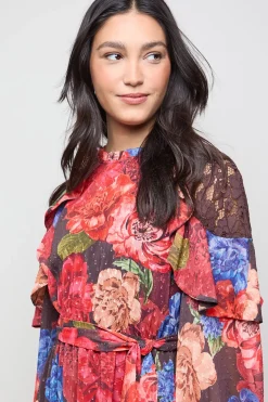 Oasis Robe Midi à Taille Ceinturée avec Détail Cape en Mousseline Imprimée<Femme Robes Mi-Longues|Robes À Manches Longues