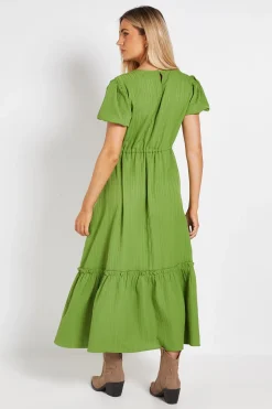 Robe Midi À Taille Cordon Et Manches Bouffantes
