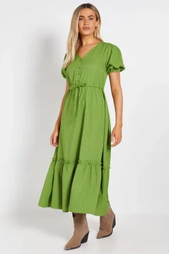 Robe Midi À Taille Cordon Et Manches Bouffantes