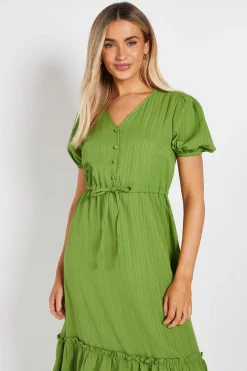 Robe Midi À Taille Cordon Et Manches Bouffantes
