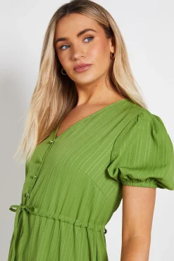 Robe Midi À Taille Cordon Et Manches Bouffantes
