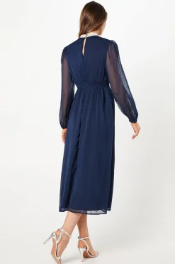 Robe Midi Taille Froncée avec Finitions Métallisées