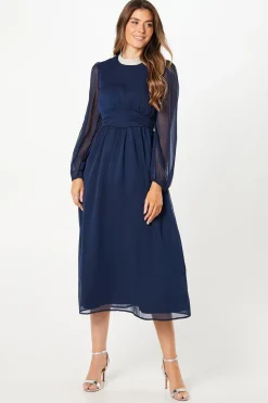 Robe Midi Taille Froncée avec Finitions Métallisées
