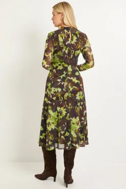 Wallis Robe Midi Taille Froncée En Mesh Fleuri Petite<Femme Toutes Les Robes|Robes Mi-Longues