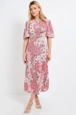 Robe Midi À Taille Froncée Et Manches Volantées Motif Paisley