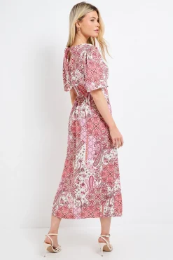Robe Midi À Taille Froncée Et Manches Volantées Motif Paisley