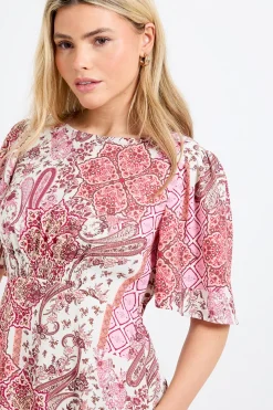 Robe Midi À Taille Froncée Et Manches Volantées Motif Paisley