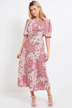 Robe Midi À Taille Froncée Et Manches Volantées Motif Paisley