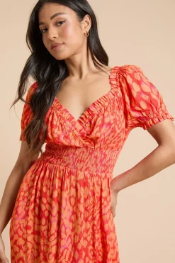 Robe Midi À Taille Froncée Et Ourlet Étagé Imprimé Animal Petite