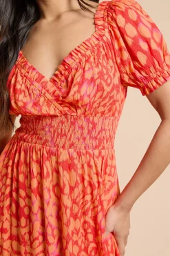 Robe Midi À Taille Froncée Et Ourlet Étagé Imprimé Animal Petite
