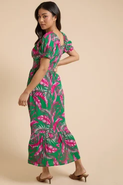 Dorothy Perkins Robe Midi À Taille Froncée Et Ourlet Étagé Imprimé Palmier Petite<Femme Robes|Robes Mi-Longues