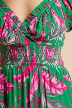 Dorothy Perkins Robe Midi À Taille Froncée Et Ourlet Étagé Imprimé Palmier Petite<Femme Robes|Robes Mi-Longues