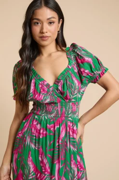 Dorothy Perkins Robe Midi À Taille Froncée Et Ourlet Étagé Imprimé Palmier Petite<Femme Robes|Robes Mi-Longues