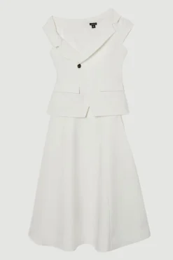 KarenMillen Robe midi tailleur épurée à col asymétrique, ceinture et jupe pleine<Femme Tailleurs|Toutes Les Robes