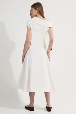 KarenMillen Robe midi tailleur épurée à col asymétrique, ceinture et jupe pleine<Femme Tailleurs|Toutes Les Robes