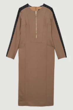 KarenMillen Robe midi Tall Tailored en sergé et dentelle mixte avec zip à l’avant<Femme Tailleurs|Robes Mi-Longues