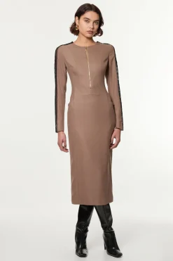 KarenMillen Robe midi Tall Tailored en sergé et dentelle mixte avec zip à l’avant<Femme Tailleurs|Robes Mi-Longues