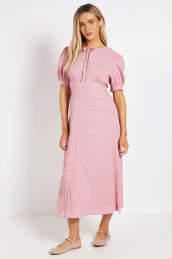 Robe Midi Tea À Manches Bouffantes Avec Nœud