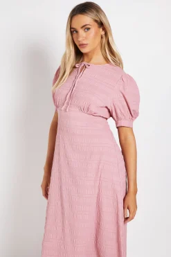 Robe Midi Tea À Manches Bouffantes Avec Nœud
