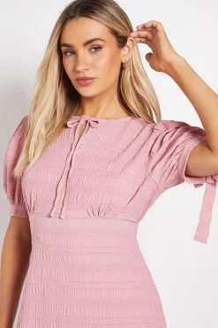 Robe Midi Tea À Manches Bouffantes Avec Nœud