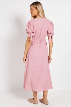 Robe Midi Tea À Manches Bouffantes Avec Nœud