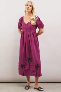 Robe Midi Texturée Brodée De Palmiers Petite