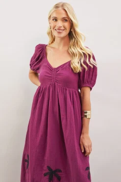 Robe Midi Texturée Brodée De Palmiers Petite