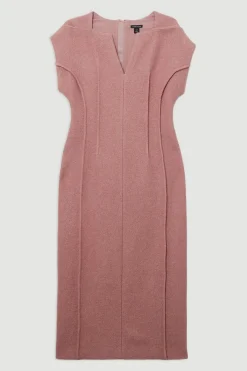 Robe midi texturée en mélange de laine cintrée et ajustée