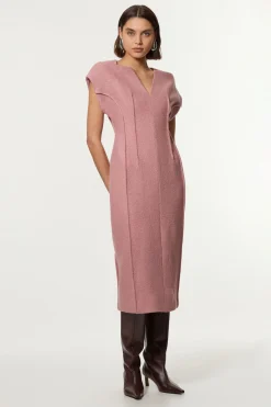 Robe midi texturée en mélange de laine cintrée et ajustée