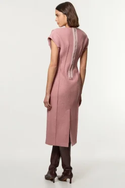 Robe midi texturée en mélange de laine cintrée et ajustée