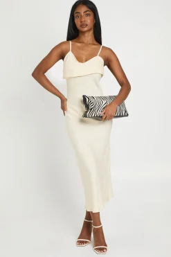 Robe Midi Texturée Tissée À Drapé Superposé