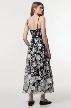 Robe midi tissée avec détail corset en appliques florales