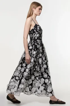 Robe midi tissée avec détail corset en appliques florales