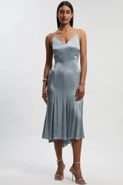 KarenMillen Robe Midi Tissée À Bretelles En Crêpe Dos Satiné<Femme Robes Demoiselles D'Honneur|Robes Mi-Longues
