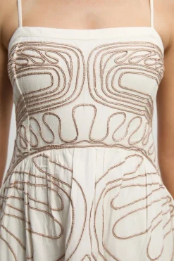 Robe Midi Tissée À Bretelles En Coton Lin Avec Broderie Cornelli