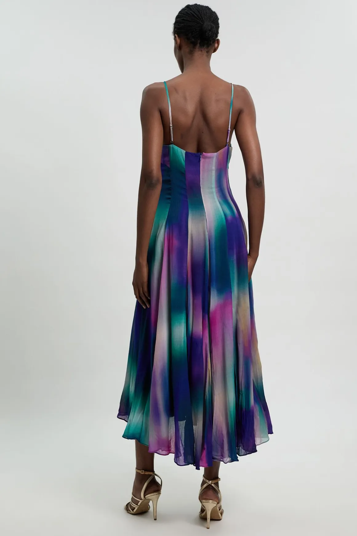Robe Midi Tissée À Bretelles En Georgette Crêpée À Imprimé Flou