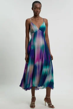 Robe Midi Tissée À Bretelles En Georgette Crêpée À Imprimé Flou