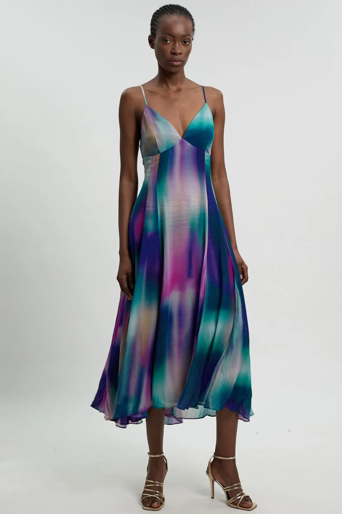 Robe Midi Tissée À Bretelles En Georgette Crêpée À Imprimé Flou