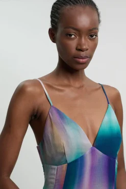 Robe Midi Tissée À Bretelles En Georgette Crêpée À Imprimé Flou