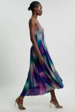 Robe Midi Tissée À Bretelles En Georgette Crêpée À Imprimé Flou