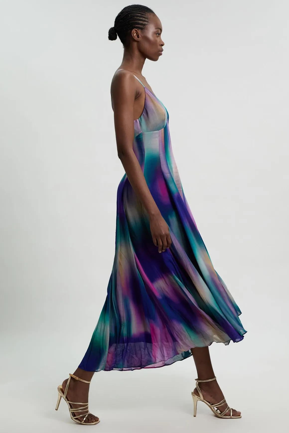 Robe Midi Tissée À Bretelles En Georgette Crêpée À Imprimé Flou