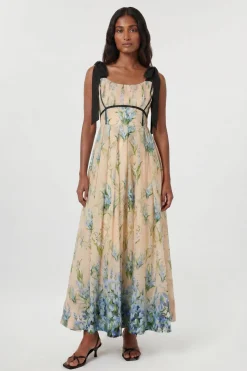 Robe Midi Tissée À Bretelles Nouées En Coton Et Soie À Imprimé Floral