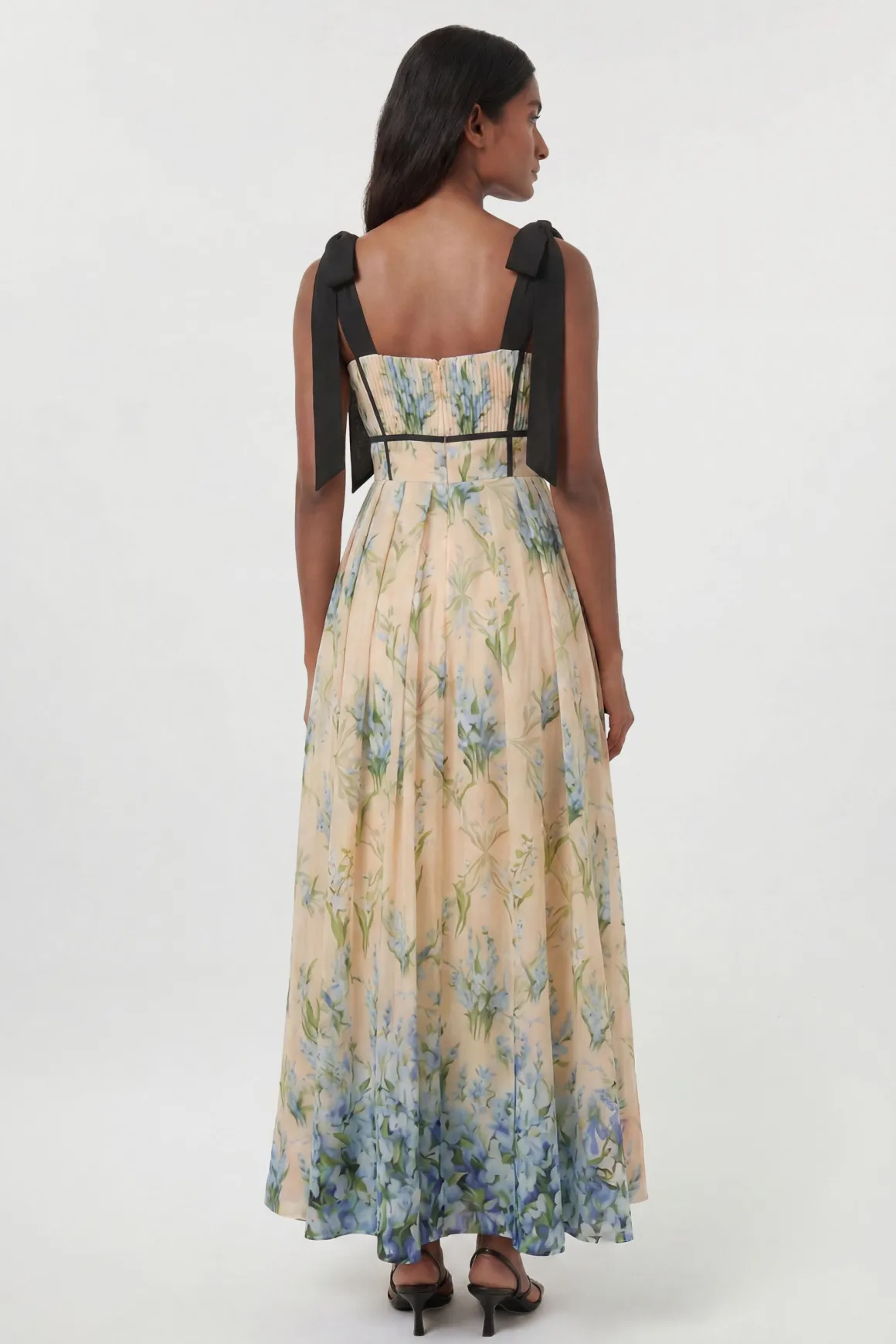 Robe Midi Tissée À Bretelles Nouées En Coton Et Soie À Imprimé Floral