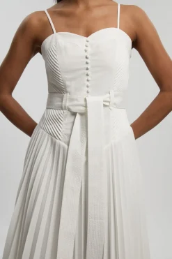 Robe Midi Tissée À Bretelles Taille Basse Avec Surpiqûres En Coton Petite