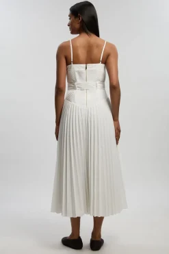 Robe Midi Tissée À Bretelles Taille Basse Avec Surpiqûres En Coton Petite
