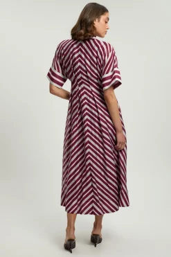 Robe Midi Tissée À Col Et Rayures