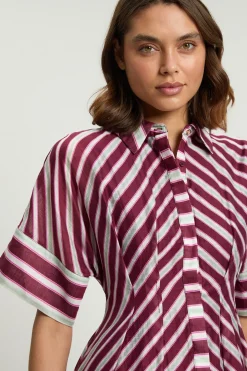 Robe Midi Tissée À Col Et Rayures